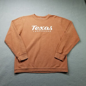 Texas Longhorn Sweatshirt Size M Orange Crewneck Pullover Spell Out Three Square